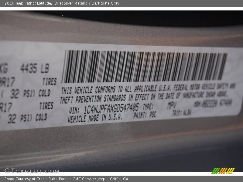 Billet Silver Metallic / Dark Slate Gray 2016 Jeep Patriot Latitude