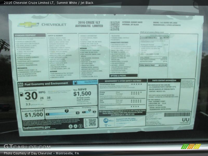 Summit White / Jet Black 2016 Chevrolet Cruze Limited LT