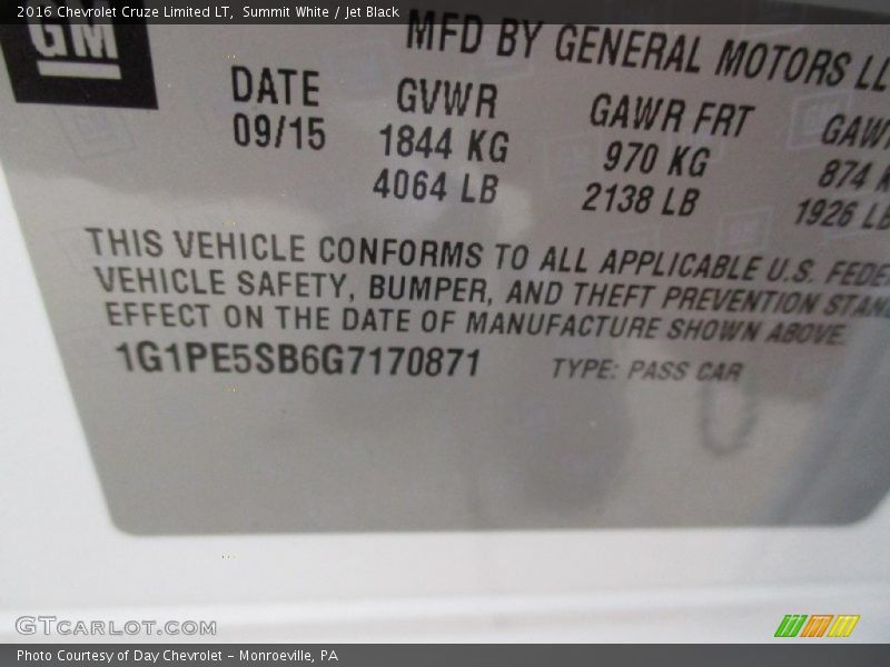 Summit White / Jet Black 2016 Chevrolet Cruze Limited LT
