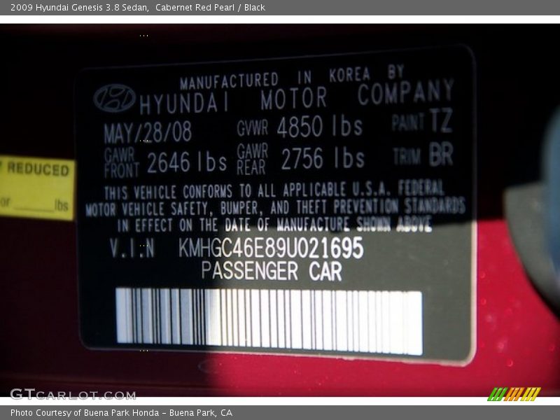Cabernet Red Pearl / Black 2009 Hyundai Genesis 3.8 Sedan