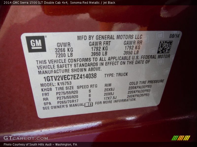 Sonoma Red Metallic / Jet Black 2014 GMC Sierra 1500 SLT Double Cab 4x4