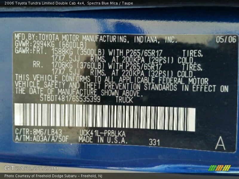 Spectra Blue Mica / Taupe 2006 Toyota Tundra Limited Double Cab 4x4
