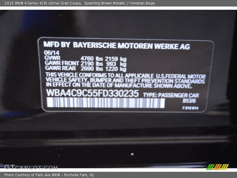 Sparkling Brown Metallic / Venetian Beige 2015 BMW 4 Series 428i xDrive Gran Coupe