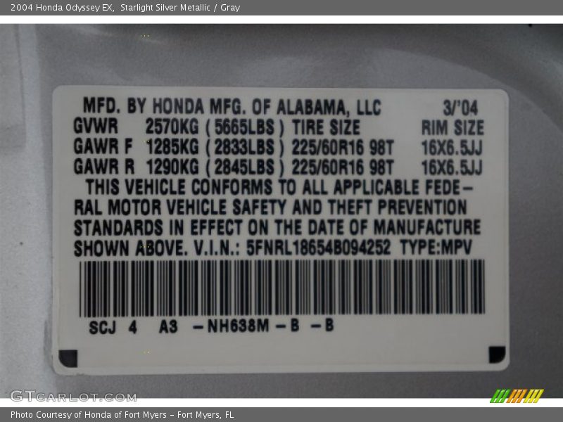 Starlight Silver Metallic / Gray 2004 Honda Odyssey EX