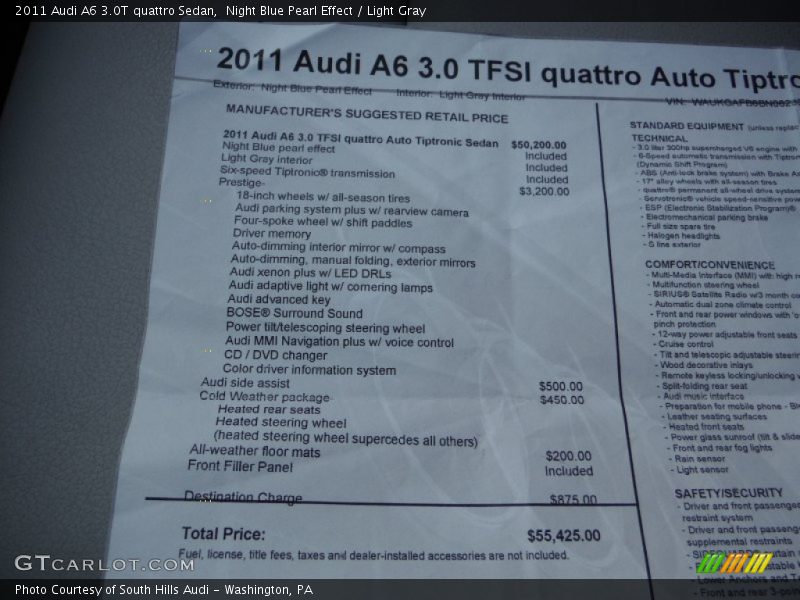 Night Blue Pearl Effect / Light Gray 2011 Audi A6 3.0T quattro Sedan