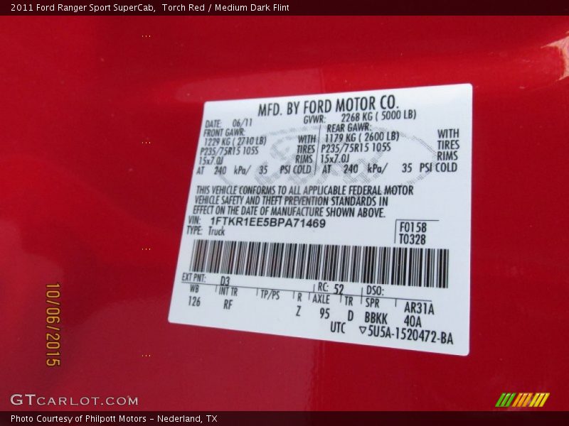 Torch Red / Medium Dark Flint 2011 Ford Ranger Sport SuperCab