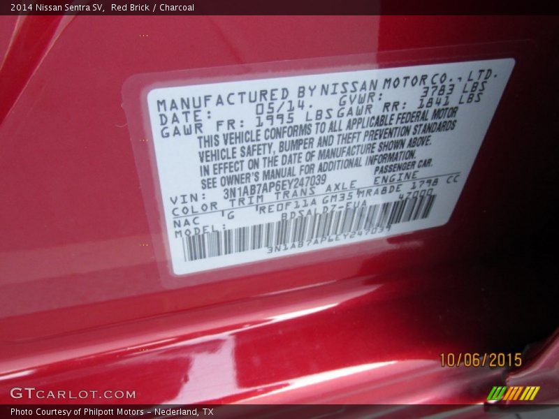 Red Brick / Charcoal 2014 Nissan Sentra SV