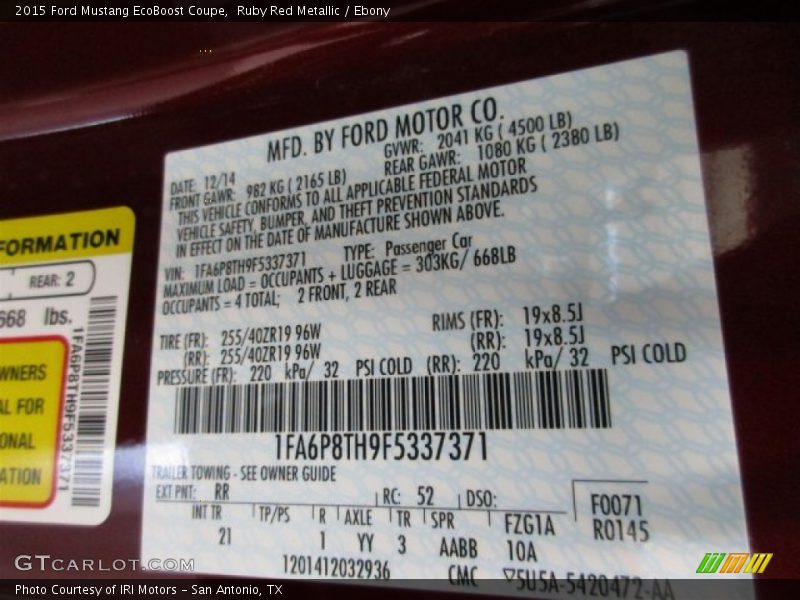 Ruby Red Metallic / Ebony 2015 Ford Mustang EcoBoost Coupe