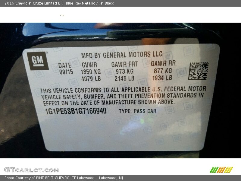 Blue Ray Metallic / Jet Black 2016 Chevrolet Cruze Limited LT