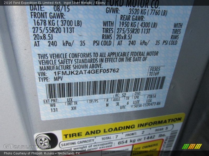 Ingot Silver Metallic / Ebony 2016 Ford Expedition EL Limited 4x4