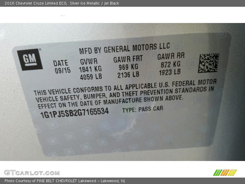 Silver Ice Metallic / Jet Black 2016 Chevrolet Cruze Limited ECO