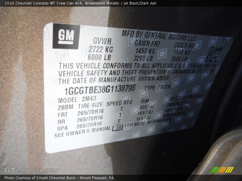 Brownstone Metallic / Jet Black/Dark Ash 2016 Chevrolet Colorado WT Crew Cab 4x4