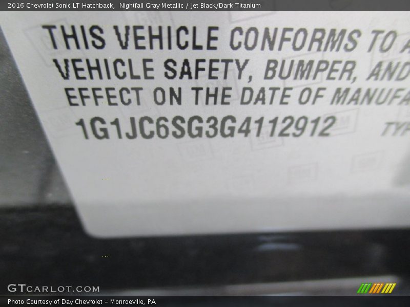 Nightfall Gray Metallic / Jet Black/Dark Titanium 2016 Chevrolet Sonic LT Hatchback