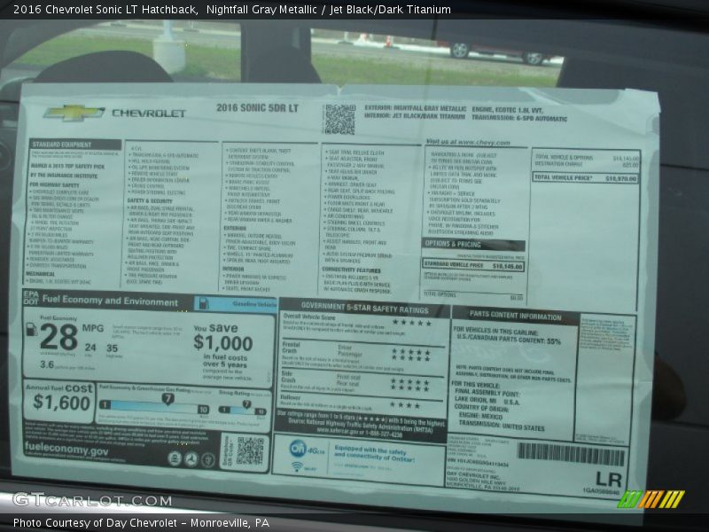  2016 Sonic LT Hatchback Window Sticker