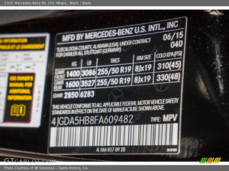 Black / Black 2015 Mercedes-Benz ML 350 4Matic