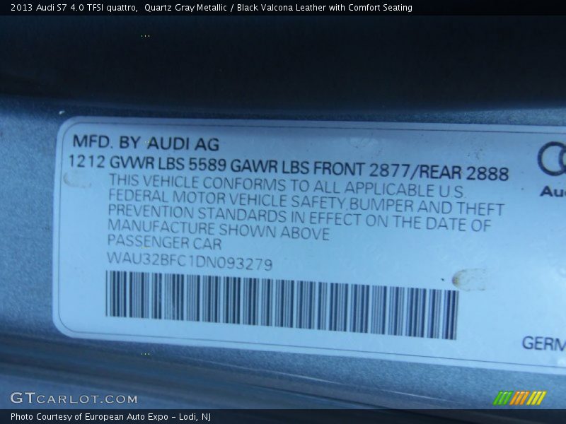 Quartz Gray Metallic / Black Valcona Leather with Comfort Seating 2013 Audi S7 4.0 TFSI quattro