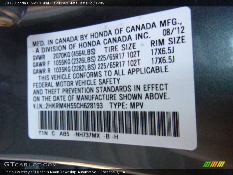 Polished Metal Metallic / Gray 2012 Honda CR-V EX 4WD