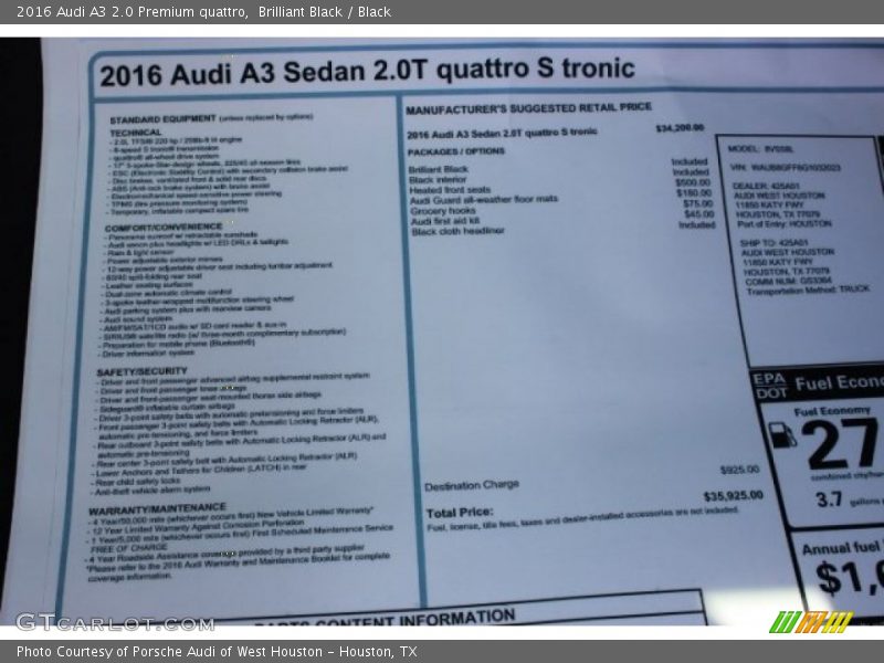 Brilliant Black / Black 2016 Audi A3 2.0 Premium quattro
