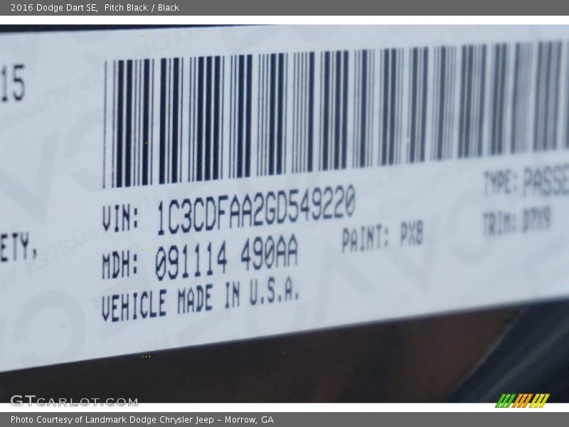 Pitch Black / Black 2016 Dodge Dart SE