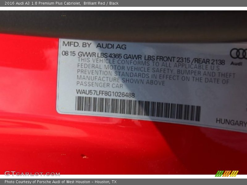 Brilliant Red / Black 2016 Audi A3 1.8 Premium Plus Cabriolet