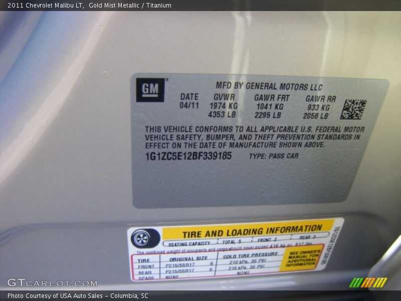Gold Mist Metallic / Titanium 2011 Chevrolet Malibu LT