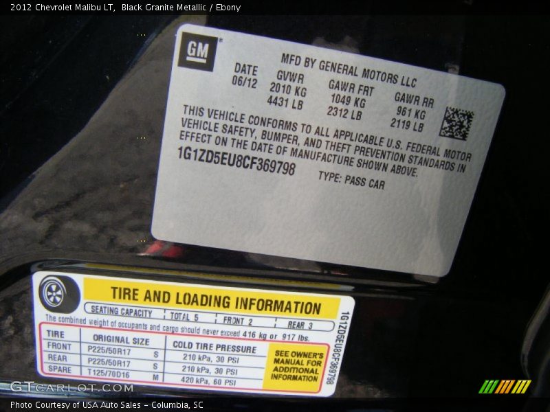 Black Granite Metallic / Ebony 2012 Chevrolet Malibu LT