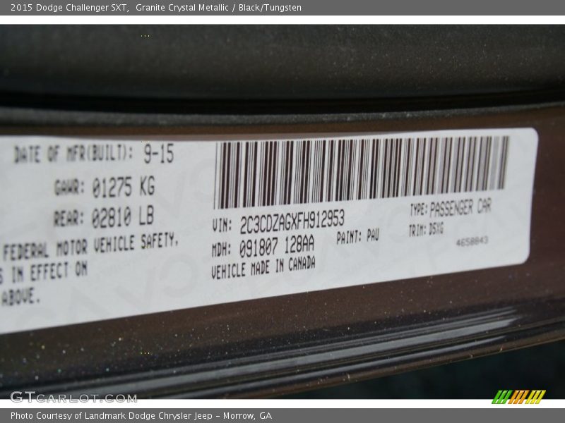 Granite Crystal Metallic / Black/Tungsten 2015 Dodge Challenger SXT