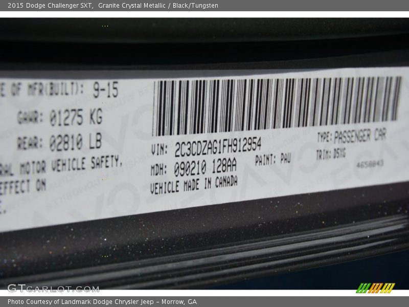 Granite Crystal Metallic / Black/Tungsten 2015 Dodge Challenger SXT