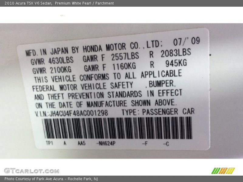 Premium White Pearl / Parchment 2010 Acura TSX V6 Sedan