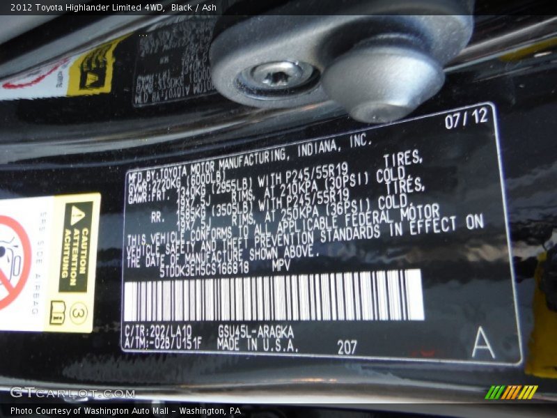 Black / Ash 2012 Toyota Highlander Limited 4WD