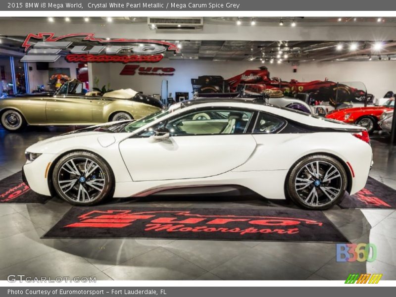 Crystal White Pearl Metallic / Mega Carum Spice Grey 2015 BMW i8 Mega World