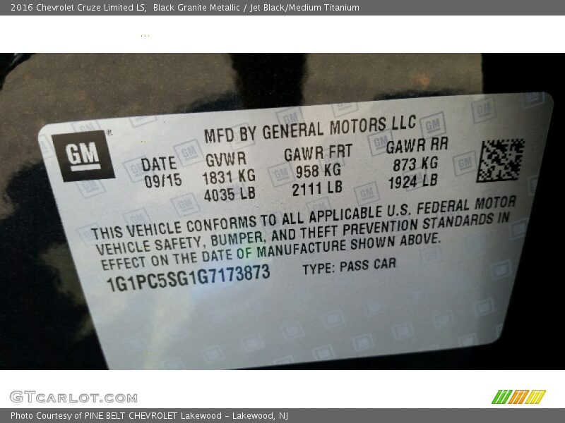 Black Granite Metallic / Jet Black/Medium Titanium 2016 Chevrolet Cruze Limited LS