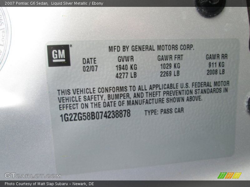 Liquid Silver Metallic / Ebony 2007 Pontiac G6 Sedan
