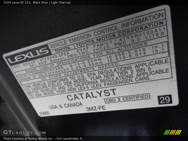 Black Onyx / Light Charcoal 2004 Lexus ES 330