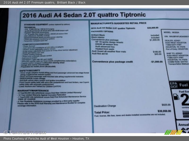 Brilliant Black / Black 2016 Audi A4 2.0T Premium quattro