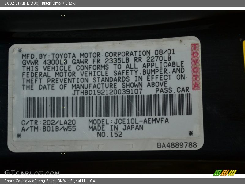 Black Onyx / Black 2002 Lexus IS 300