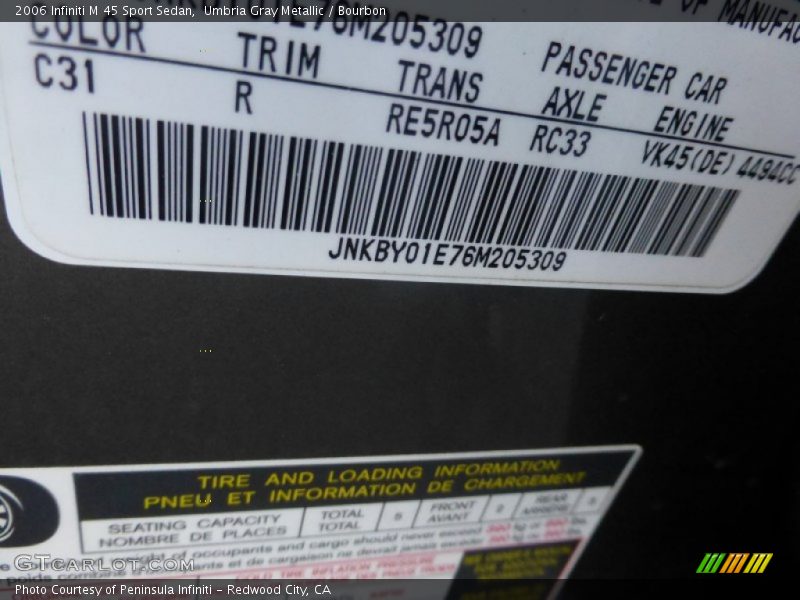 Umbria Gray Metallic / Bourbon 2006 Infiniti M 45 Sport Sedan