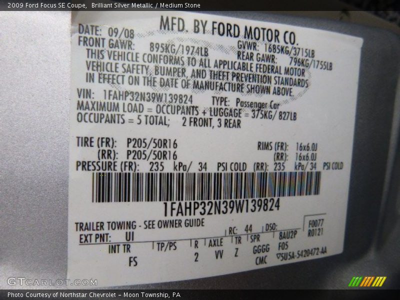Brilliant Silver Metallic / Medium Stone 2009 Ford Focus SE Coupe