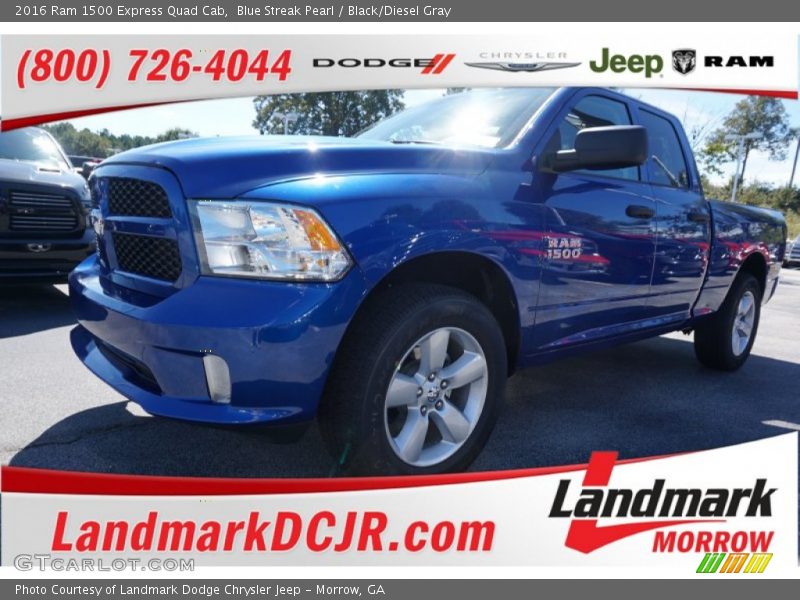 Blue Streak Pearl / Black/Diesel Gray 2016 Ram 1500 Express Quad Cab