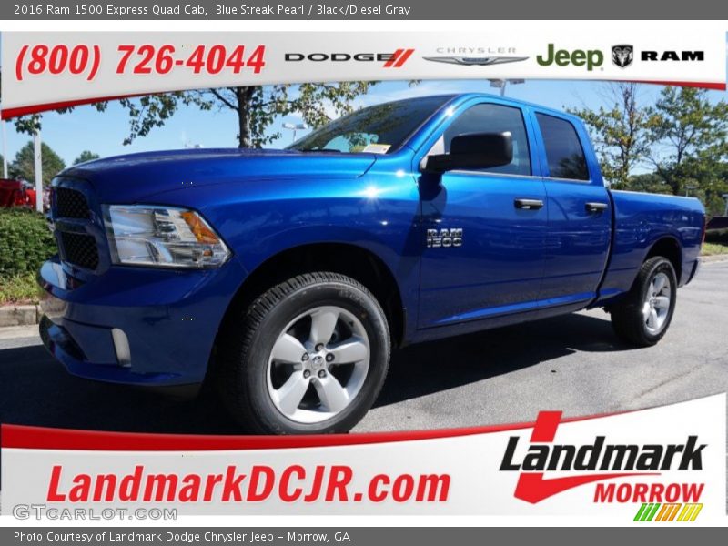 Blue Streak Pearl / Black/Diesel Gray 2016 Ram 1500 Express Quad Cab