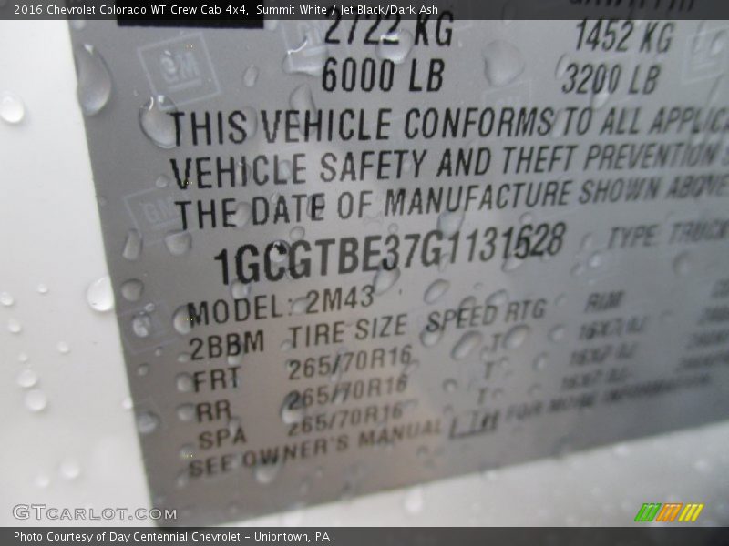 Summit White / Jet Black/Dark Ash 2016 Chevrolet Colorado WT Crew Cab 4x4