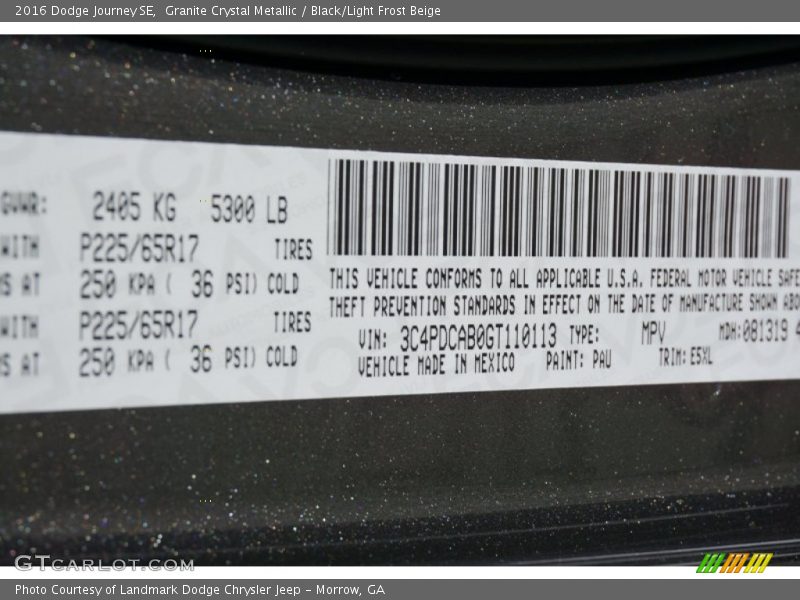 Granite Crystal Metallic / Black/Light Frost Beige 2016 Dodge Journey SE