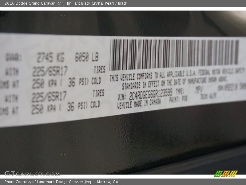 Brilliant Black Crystal Pearl / Black 2016 Dodge Grand Caravan R/T