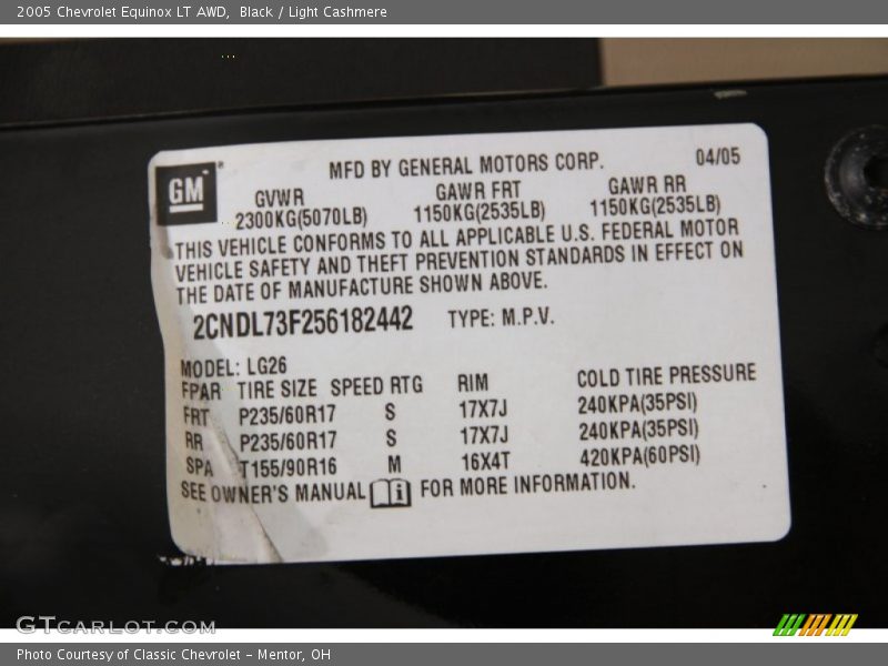 Black / Light Cashmere 2005 Chevrolet Equinox LT AWD