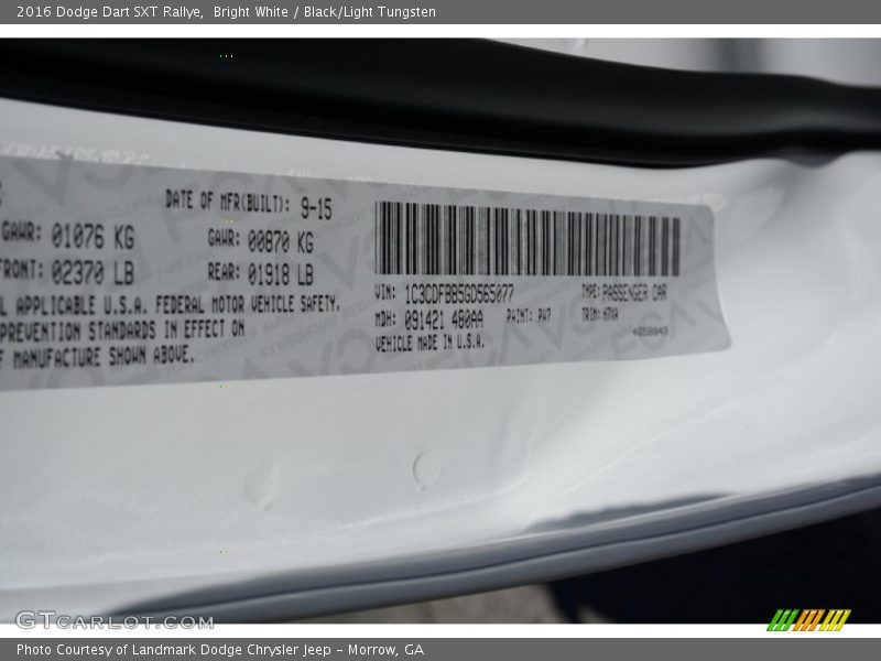 Bright White / Black/Light Tungsten 2016 Dodge Dart SXT Rallye