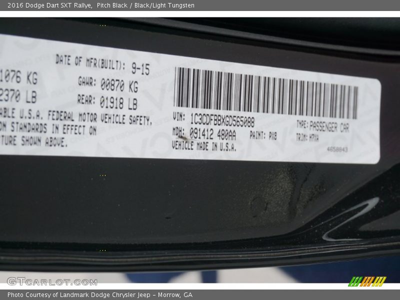 Pitch Black / Black/Light Tungsten 2016 Dodge Dart SXT Rallye