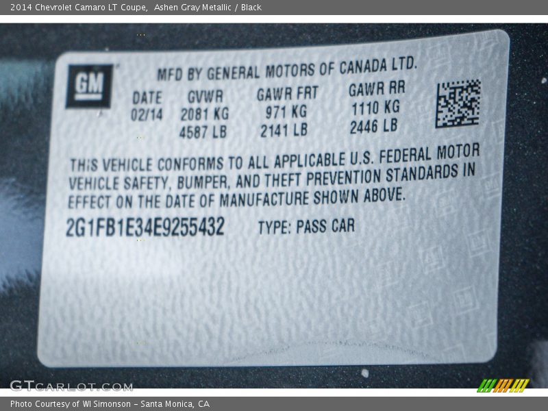 Ashen Gray Metallic / Black 2014 Chevrolet Camaro LT Coupe