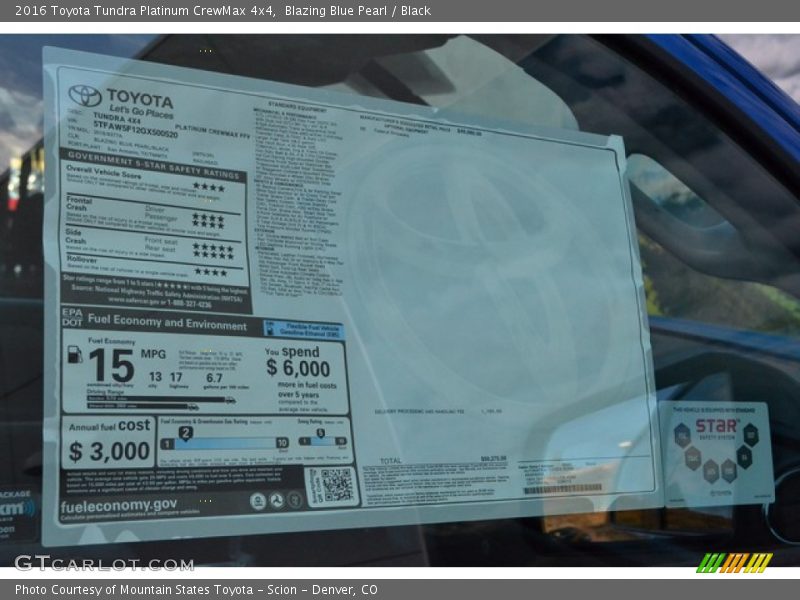 Blazing Blue Pearl / Black 2016 Toyota Tundra Platinum CrewMax 4x4