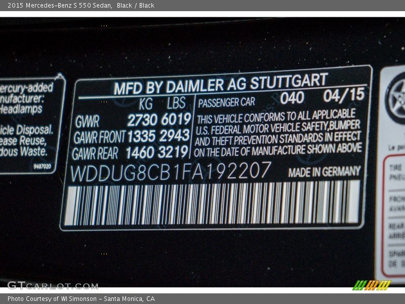 Black / Black 2015 Mercedes-Benz S 550 Sedan