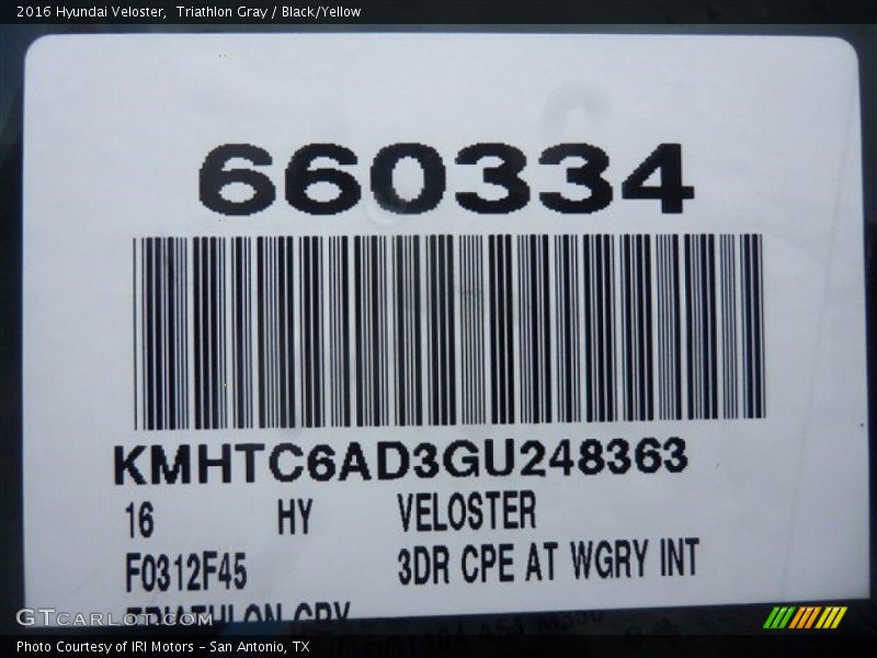 Triathlon Gray / Black/Yellow 2016 Hyundai Veloster